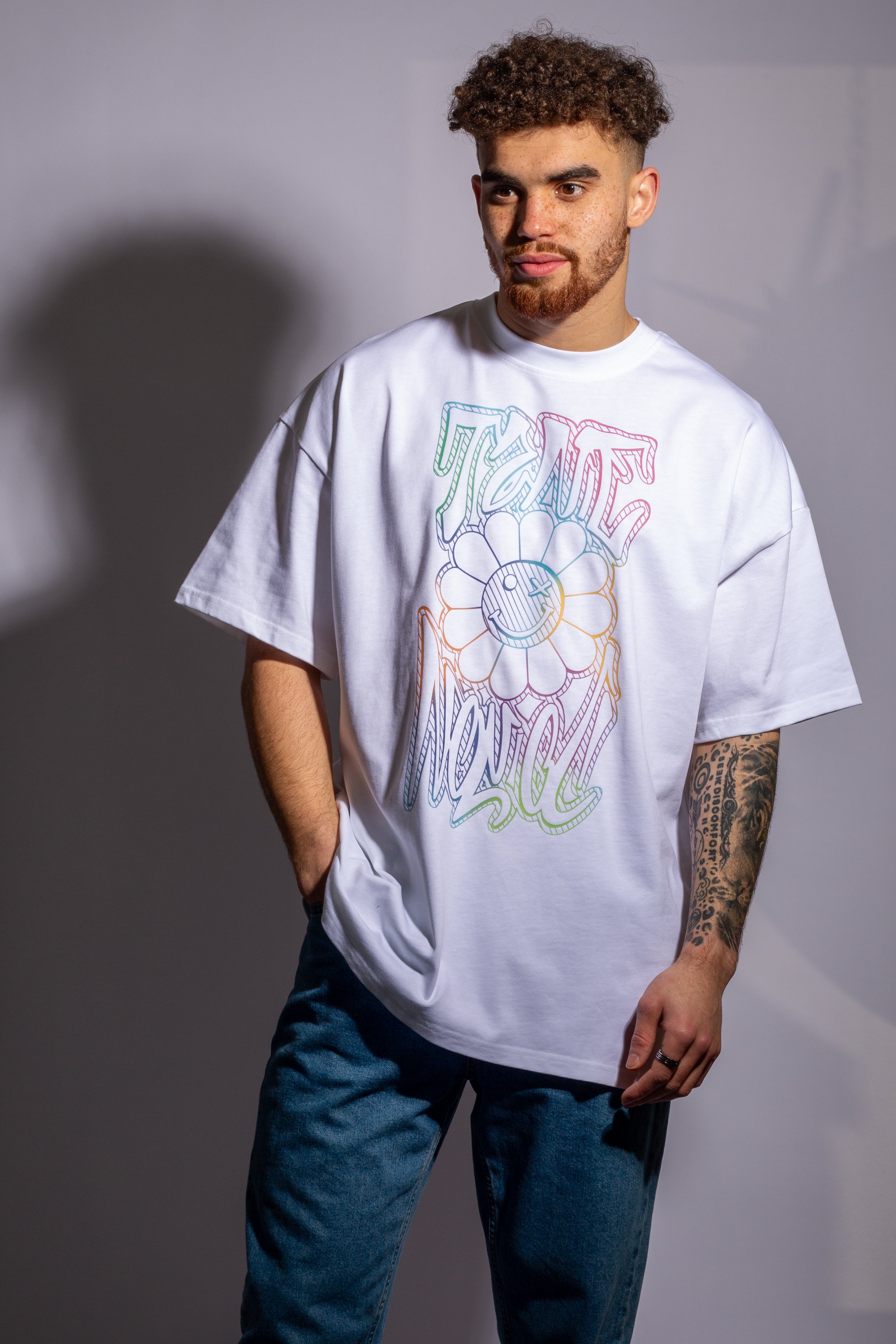 White Multicolour ‘JUST DO YOU’ Graphic Oversized T-Shirt
