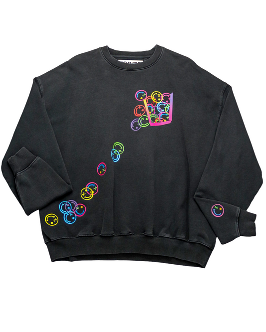 Vintage Black Multicolour Smiley Graphic Oversized Sweater